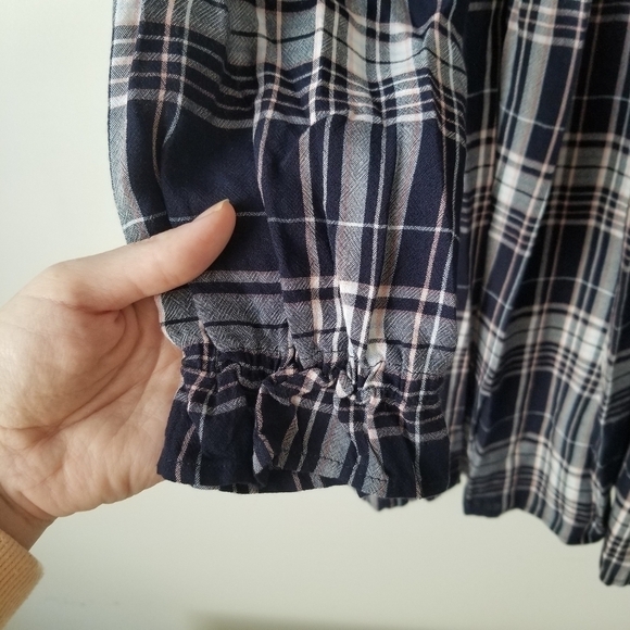 LOFT Plaid Ruffle V Neck Swing Dress Size XS - Picture 9 of 15